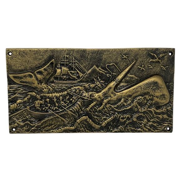 Brass-Finish Moby Dick Whale Hunt Wall Plaque Nautical Embossed MN105 - Picture 1 of 8